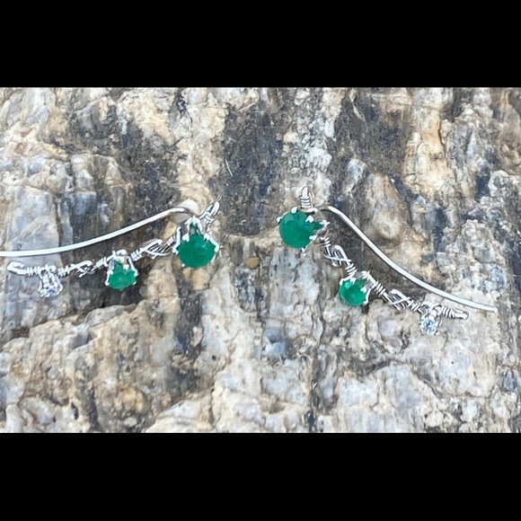 Colombian Emerald Ear Vine Earrings in Sterling Silver